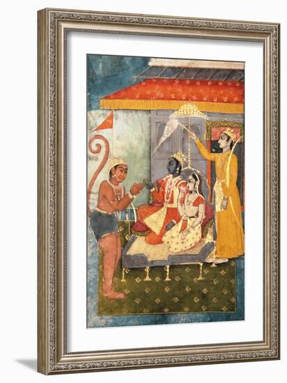 Rama and Sita Enthroned, Adored by Hanuman; Lakshmana Holds a Morchal, C.1780-null-Framed Giclee Print