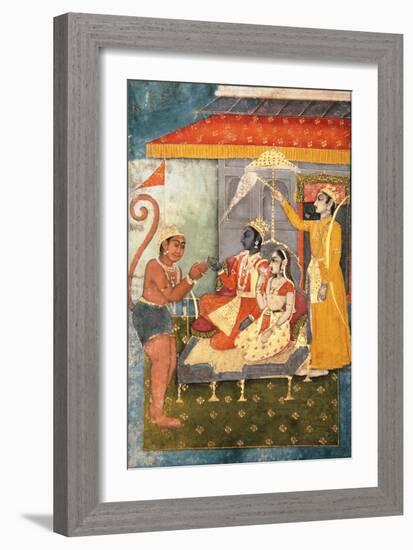 Rama and Sita Enthroned, Adored by Hanuman; Lakshmana Holds a Morchal, C.1780-null-Framed Giclee Print