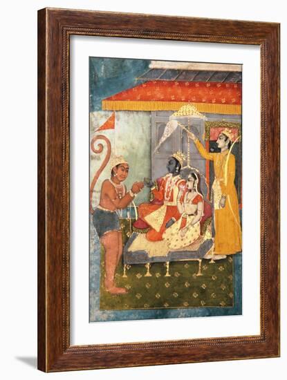 Rama and Sita Enthroned, Adored by Hanuman; Lakshmana Holds a Morchal, C.1780-null-Framed Giclee Print