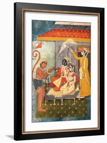 Rama and Sita Enthroned, Adored by Hanuman; Lakshmana Holds a Morchal, C.1780-null-Framed Giclee Print