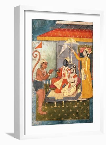 Rama and Sita Enthroned, Adored by Hanuman; Lakshmana Holds a Morchal, C.1780-null-Framed Giclee Print