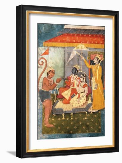 Rama and Sita Enthroned, Adored by Hanuman; Lakshmana Holds a Morchal, C.1780-null-Framed Giclee Print