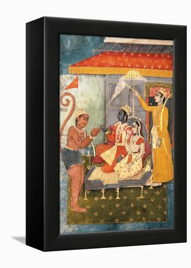 Rama and Sita Enthroned, Adored by Hanuman; Lakshmana Holds a Morchal, C.1780-null-Framed Premier Image Canvas