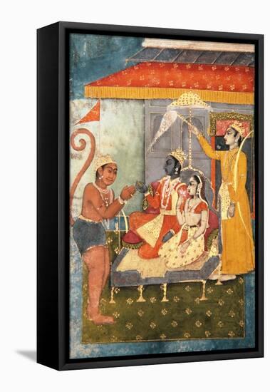 Rama and Sita Enthroned, Adored by Hanuman; Lakshmana Holds a Morchal, C.1780-null-Framed Premier Image Canvas