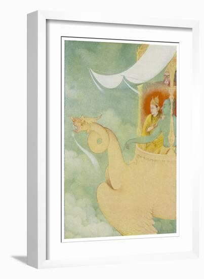 Rama and Sita Return to Ayodhya in the Vehicle Pushpaka-null-Framed Art Print