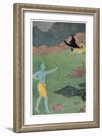 Rama the 7th Avatar of Vishnu Slays Maricha Who Has Assumed the Form of a Deer-K. Venkatappa-Framed Art Print