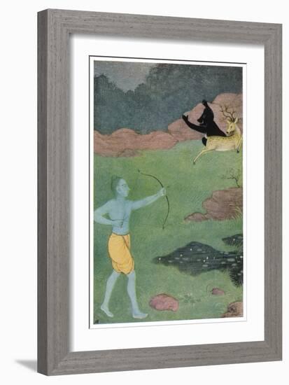 Rama the 7th Avatar of Vishnu Slays Maricha Who Has Assumed the Form of a Deer-K. Venkatappa-Framed Art Print