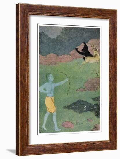 Rama the 7th Avatar of Vishnu Slays Maricha Who Has Assumed the Form of a Deer-K. Venkatappa-Framed Art Print