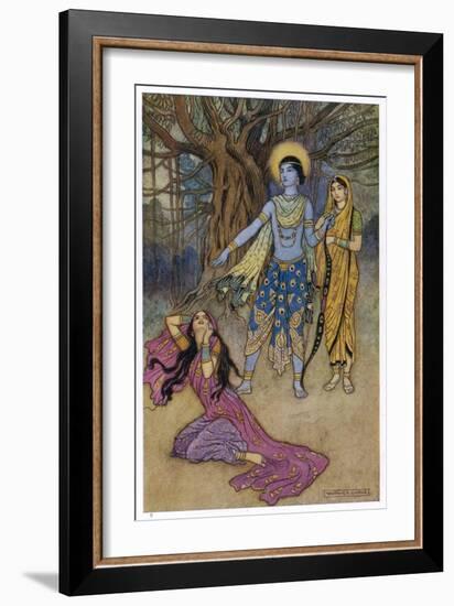 Rama the Seventh Avatar of Vishnu is Tempted by Shurpanakha a Rakshasa-Warwick Goble-Framed Art Print