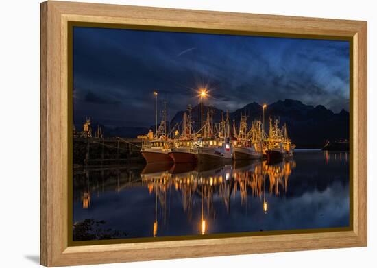 Ramberg Harbour with Fishing Trawlers at Night, Lofoten-Stefan Sassenrath-Framed Premier Image Canvas