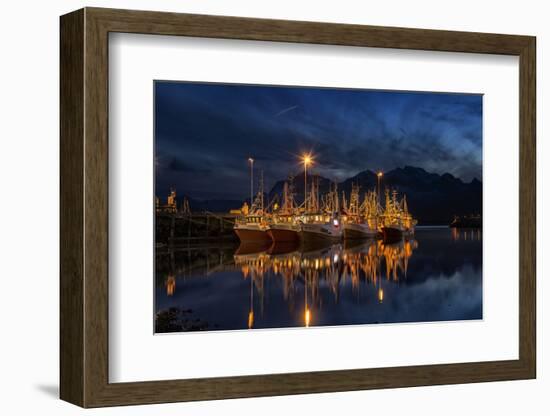 Ramberg Harbour with Fishing Trawlers at Night, Lofoten-Stefan Sassenrath-Framed Photographic Print