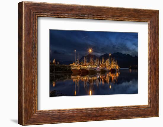 Ramberg Harbour with Fishing Trawlers at Night, Lofoten-Stefan Sassenrath-Framed Photographic Print