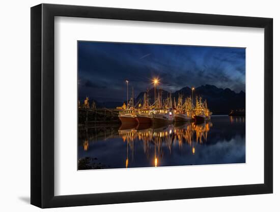 Ramberg Harbour with Fishing Trawlers at Night, Lofoten-Stefan Sassenrath-Framed Photographic Print