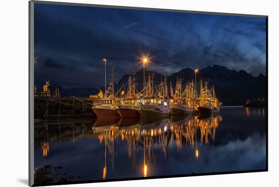 Ramberg Harbour with Fishing Trawlers at Night, Lofoten-Stefan Sassenrath-Mounted Photographic Print