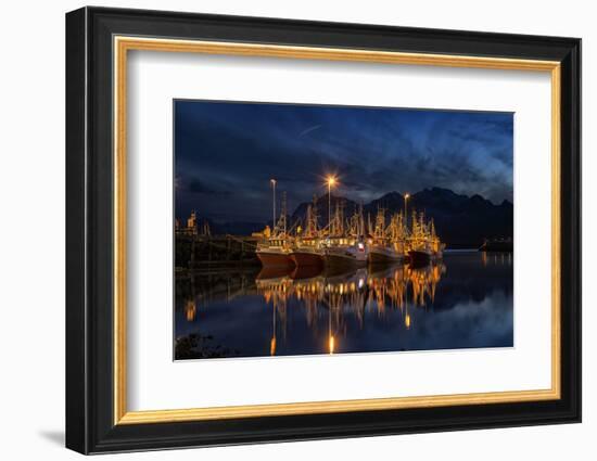 Ramberg Harbour with Fishing Trawlers at Night, Lofoten-Stefan Sassenrath-Framed Photographic Print