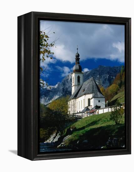 Ramsau Church Above Ramsauer Arche Stream, Berchtesgaden, Germany-Martin Moos-Framed Premier Image Canvas