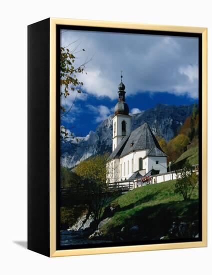 Ramsau Church Above Ramsauer Arche Stream, Berchtesgaden, Germany-Martin Moos-Framed Premier Image Canvas