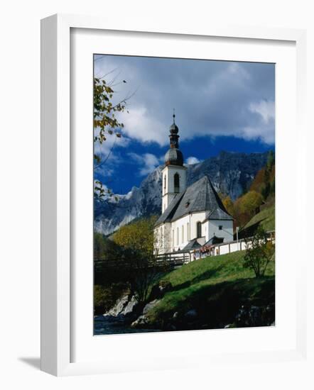 Ramsau Church Above Ramsauer Arche Stream, Berchtesgaden, Germany-Martin Moos-Framed Photographic Print