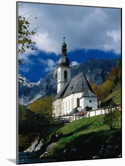 Ramsau Church Above Ramsauer Arche Stream, Berchtesgaden, Germany-Martin Moos-Mounted Photographic Print