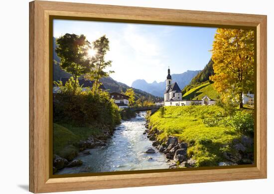 Ramsau Church in Autumn, Ramsau, Near Berchtesgaden, Bavaria, Germany, Europe-Miles Ertman-Framed Premier Image Canvas