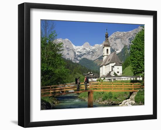 Ramsau Village Church and Mountains, Bavaria, Germany, Europe-Gavin Hellier-Framed Photographic Print