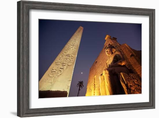 Ramses Statue and Obelisk at the Entrance to the Luxor Temple Complex-Alex Saberi-Framed Photographic Print