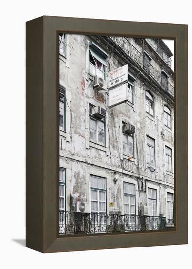 Ramshackle Apartment Building with Alarm System, Baixa District, Lisbon, Portugal-Axel Schmies-Framed Premier Image Canvas