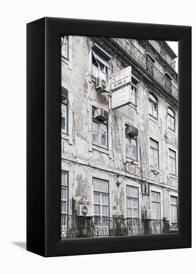 Ramshackle Apartment Building with Alarm System, Baixa District, Lisbon, Portugal-Axel Schmies-Framed Premier Image Canvas