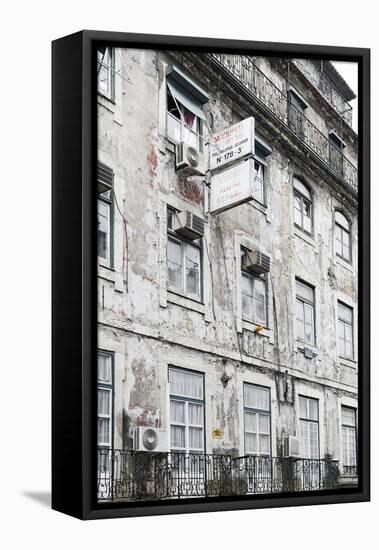 Ramshackle Apartment Building with Alarm System, Baixa District, Lisbon, Portugal-Axel Schmies-Framed Premier Image Canvas