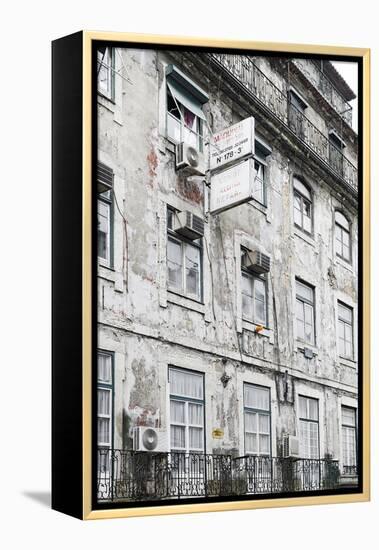 Ramshackle Apartment Building with Alarm System, Baixa District, Lisbon, Portugal-Axel Schmies-Framed Premier Image Canvas