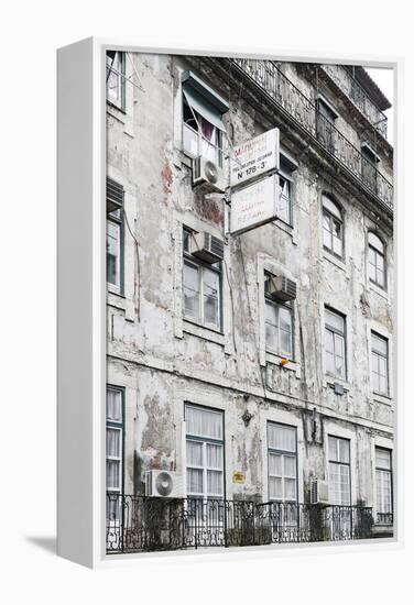 Ramshackle Apartment Building with Alarm System, Baixa District, Lisbon, Portugal-Axel Schmies-Framed Premier Image Canvas