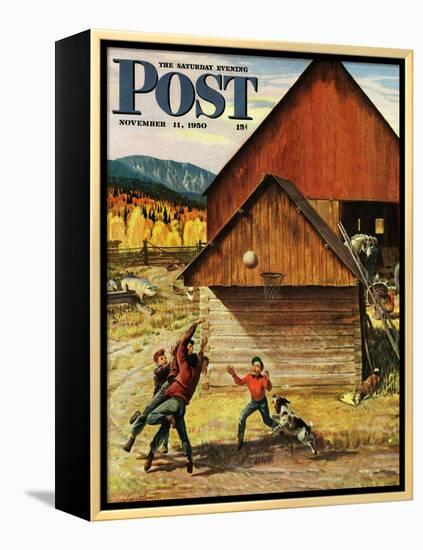 "Ranch Basketball" Saturday Evening Post Cover, November 11, 1950-John Clymer-Framed Premier Image Canvas