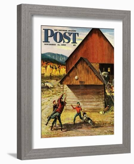 "Ranch Basketball" Saturday Evening Post Cover, November 11, 1950-John Clymer-Framed Giclee Print