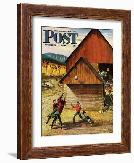 "Ranch Basketball" Saturday Evening Post Cover, November 11, 1950-John Clymer-Framed Giclee Print