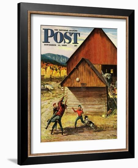 "Ranch Basketball" Saturday Evening Post Cover, November 11, 1950-John Clymer-Framed Giclee Print