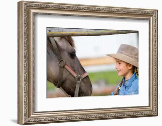 Ranch - Lovely Girl with Horse on the Ranch, Horse Whisperer-Gorilla-Framed Photographic Print