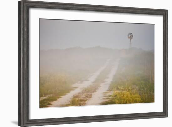 Ranch Road and Windmill in Fog, Texas, USA-Larry Ditto-Framed Photographic Print