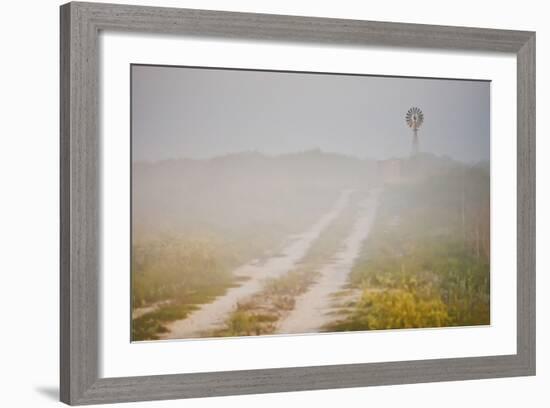 Ranch Road and Windmill in Fog, Texas, USA-Larry Ditto-Framed Photographic Print