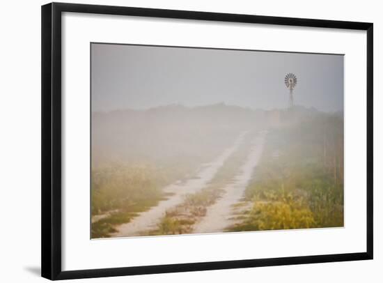 Ranch Road and Windmill in Fog, Texas, USA-Larry Ditto-Framed Photographic Print