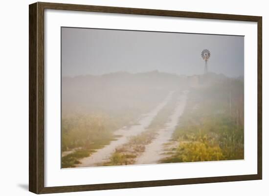 Ranch Road and Windmill in Fog, Texas, USA-Larry Ditto-Framed Photographic Print