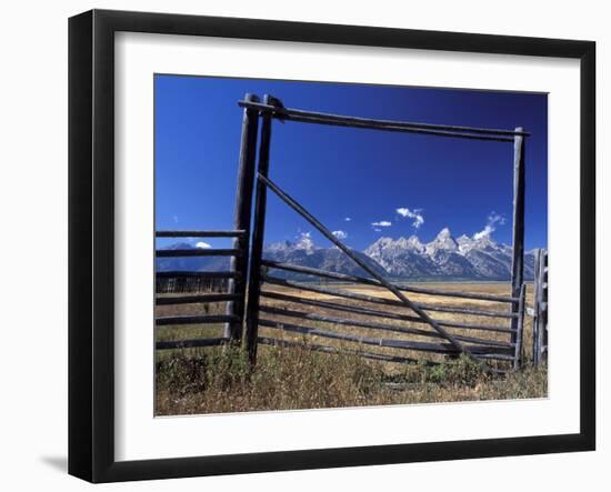 Ranch's Fencing Frames the Mountains of Grand Teton National Park, Wyoming, USA-Diane Johnson-Framed Photographic Print
