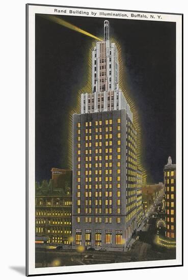 Rand Building at Night, Buffalo-null-Mounted Art Print