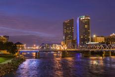 Skyline at dusk, on the Grand River, Grand Rapids, Michigan. USA.-Randa Bishop-Photographic Print