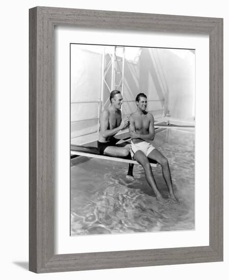 Randolph Scott and Cary Grant Poolside at their Santa Monica Beach Front House, 1935-null-Framed Photo