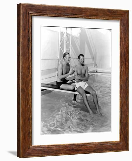 Randolph Scott and Cary Grant Poolside at their Santa Monica Beach Front House, 1935-null-Framed Photo