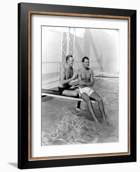 Randolph Scott and Cary Grant Poolside at their Santa Monica Beach Front House, 1935-null-Framed Photo