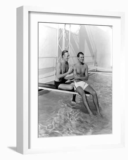 Randolph Scott and Cary Grant Poolside at their Santa Monica Beach Front House, 1935-null-Framed Photo