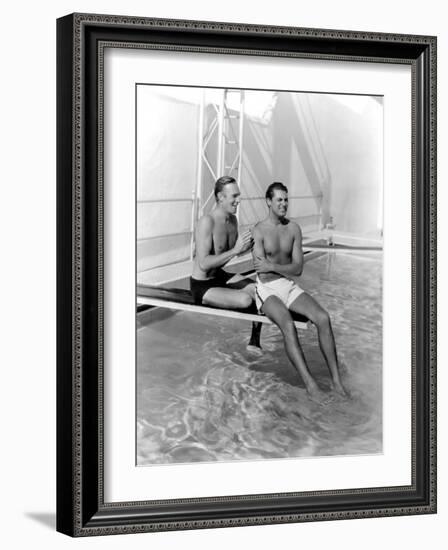 Randolph Scott and Cary Grant Poolside at their Santa Monica Beach Front House, 1935-null-Framed Photo