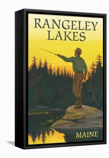 Rangeley Lakes, Maine - Fly Fishing Scene - Lantern Press Artwork-Lantern Press-Framed Stretched Canvas