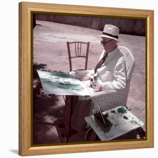 Raoul Dufy Painting on Sunny Terrace in Caldas de Montbuy, Spain-Gjon Mili-Framed Premier Image Canvas